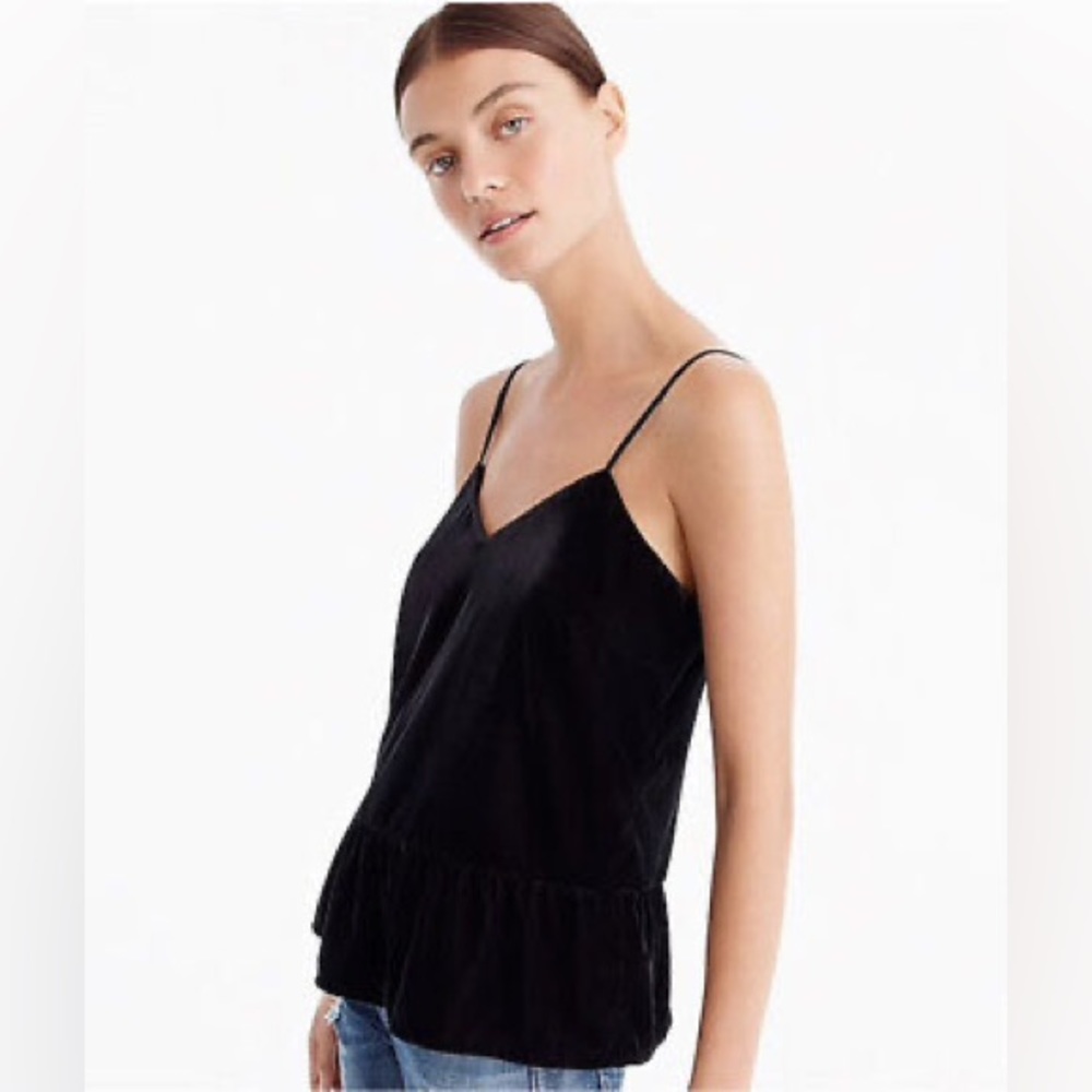 NWT J. Crew Velvet Peplum Top Black 2 Petite Cami Tank Top